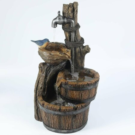 INVERNADERO LuxenHome Resin Farmhouse Barrel and Water Pump Outdoor Fountain IN3260956